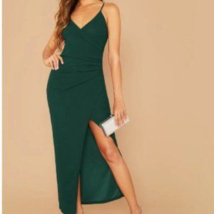 SHEIN Solid Ruched Asymmetrical Hem Cami Dress